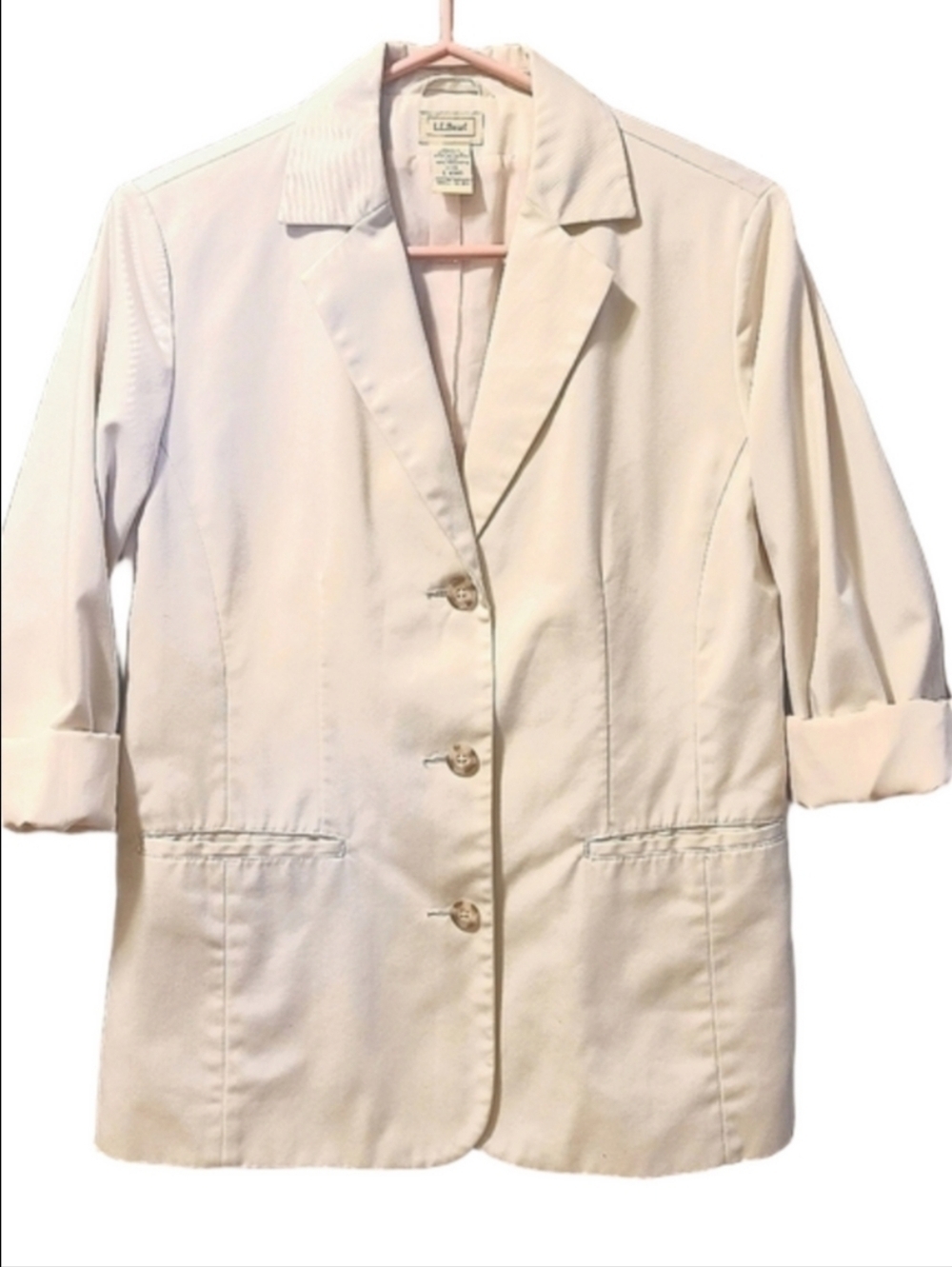 Y2K L.L.Bean Light Academia Blazer Jacket Cotton Button Up Tailored Cream Size 6